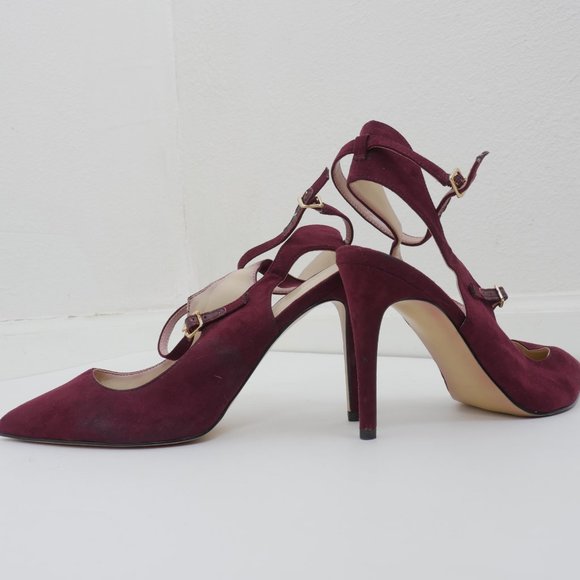 Marc Fisher Burgundy Suede Ankle Strap 4" Heel Pointed Toe Size 8 High Heel Shoe - Picture 5 of 9